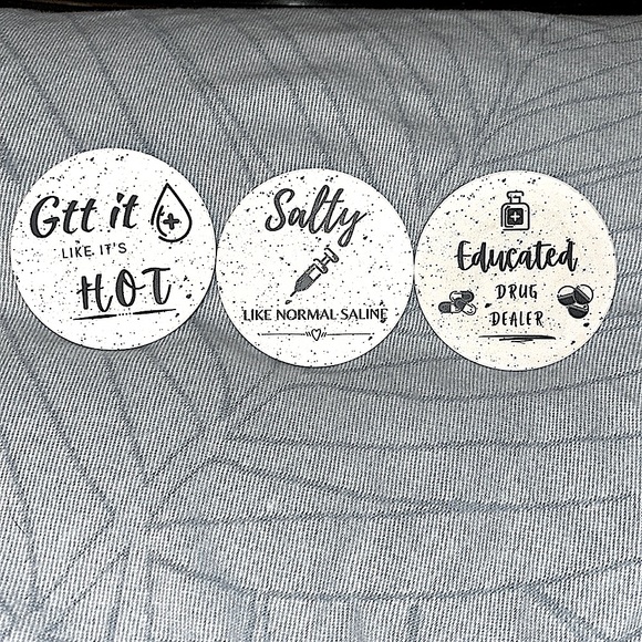 Medical professional/ Nurse themed humorous Ceramic Coasters 3 total - Picture 1 of 6